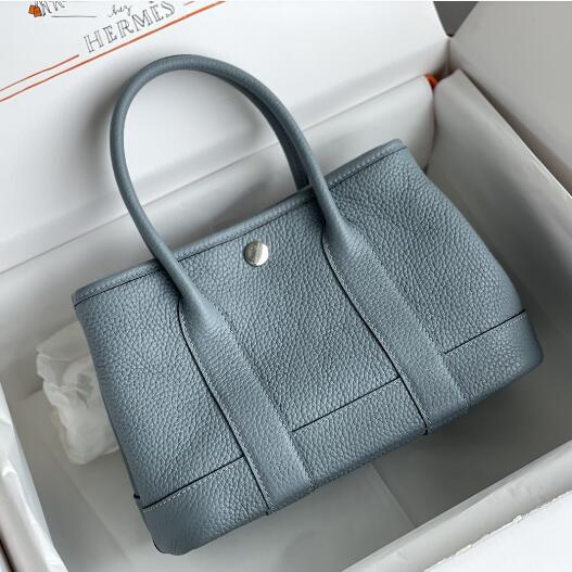 【エルメス HERMES】ネオ ガーデン 23 ガーデンパーティ ハンドバッグ リネンブルー/シルバー金具（100％マシン）